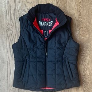 Marker Womens Quilted Puffer Vest Black Red Satin Lining Size 10